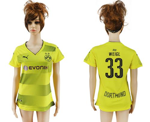 Women's Dortmund #33 Weigl Home Soccer Club Jersey